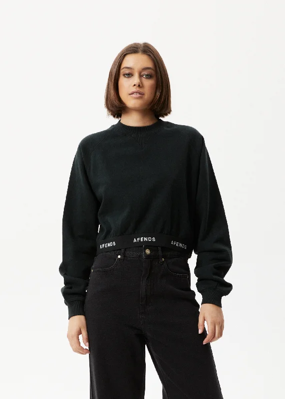 AFENDS Womens Homebase - Cropped Crew Neck Jumper - Black Open Front Closed Front Wrap Front AFENDS Womens Homebase - Cropped Crew Neck Jumper - Black Open Front Closed Front Wrap Front