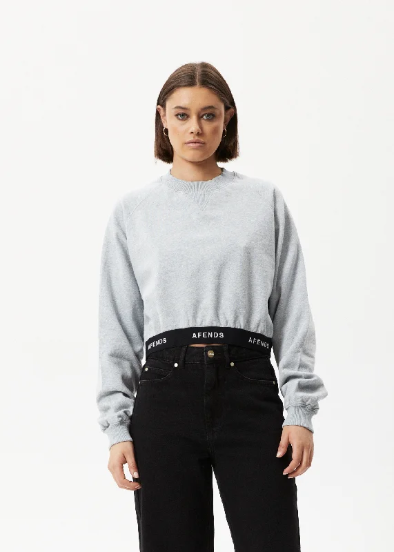 AFENDS Womens Homebase - Cropped Crew Neck Jumper - Shadow Grey Marle Solid Color Striped Floral Print AFENDS Womens Homebase - Cropped Crew Neck Jumper - Shadow Grey Marle Solid Color Striped Floral Print