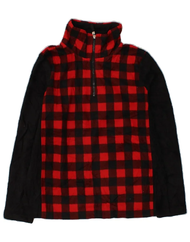 CHAPS Womens Zip Neck Fleece Jumper UK 16 Large Red Check Polyester Bright Pastel Dark