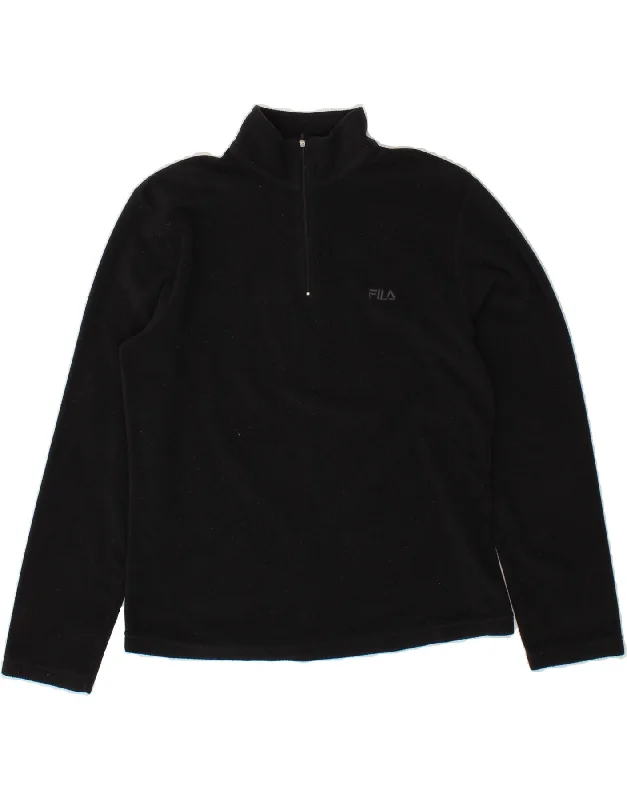 FILA Womens Zip Neck Fleece Jumper IT 44 Medium Black Polyester High Neck Crew Neck V-Neck