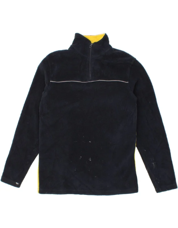 NAUTICA Womens Zip Neck Fleece Jumper UK 14 Medium Navy Blue Colourblock Modern Contemporary Chic