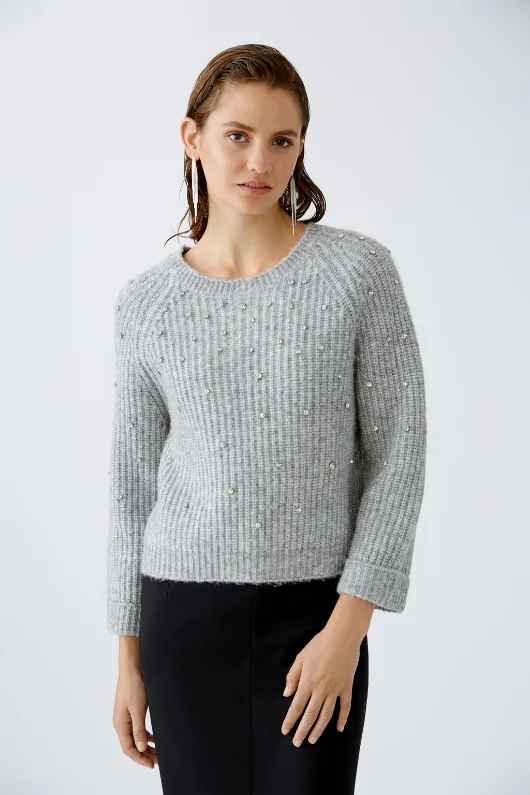 Jumper With Diamante Detail Notch Collar Peter Pan Collar Cowl Neck