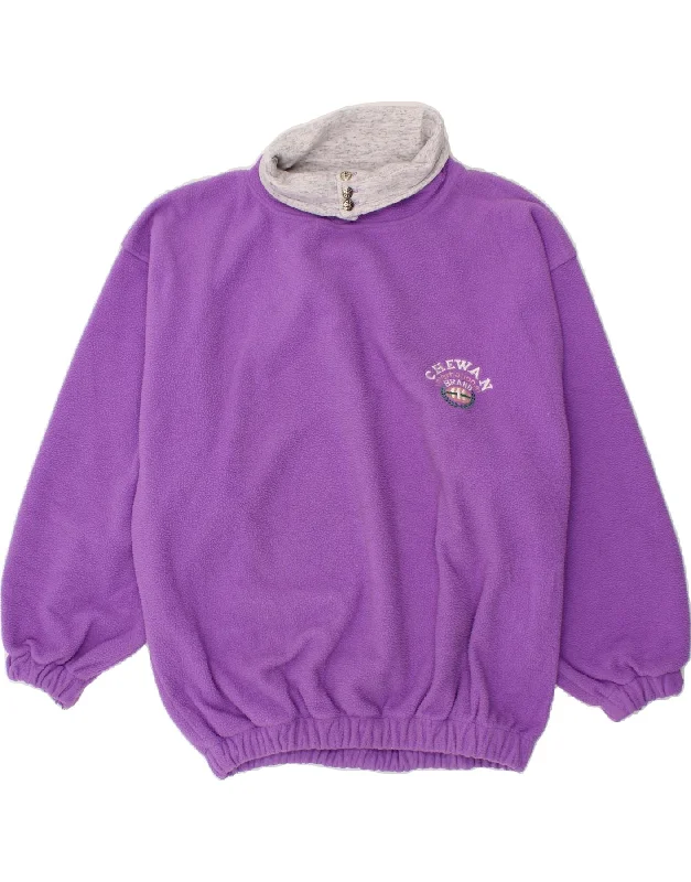 VINTAGE Womens Button Neck Fleece Jumper One Size Purple Polyester Velvet Chenille Corduroy