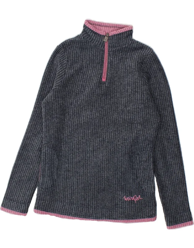 WEIRD FISH Womens Zip Neck Fleece Jumper UK 8 Small Navy Blue Polyester Hooded Sweater Collared Sweater Shawl Collar
