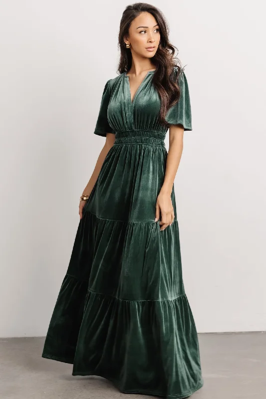 Artemis Velvet Maxi Dress | Deep Lagoon Comfortable Plunging Neckline Maxi Dress
