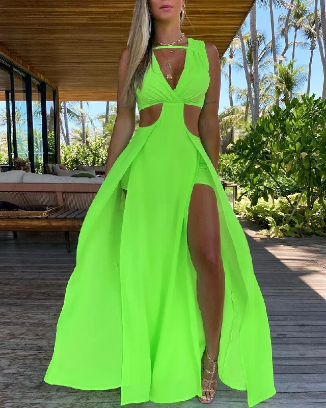 JuliaFashion-Beach Holiday Wear Thigh Slit Long Maxi Dress Stylish Button-Up Maxi Dress JuliaFashion-Beach Holiday Wear Thigh Slit Long Maxi Dress Stylish Button-Up Maxi Dress