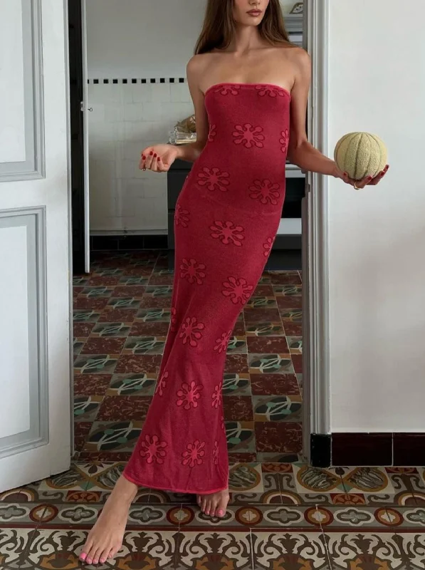 Eden Knitted Strapless Maxi Dress Trendy Floral Print Maxi Dress