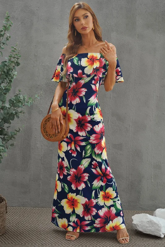 Floral Layered Off-Shoulder Maxi Dress Classic Tulle Maxi Dress