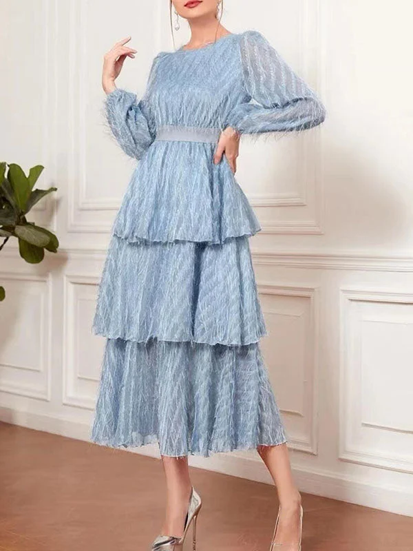 Layered Fur Decor Solid Maxi Dress Comfortable Plunging Neckline Maxi Dress