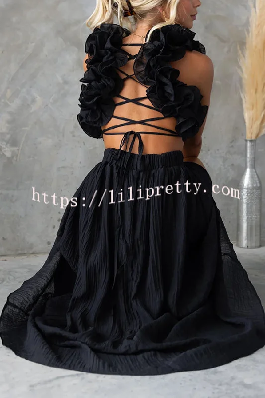 Lilipretty Luxe Lady Floral Ruffle Detail Back Lace-up Elastic Waist Maxi Dress Classic V-Neck Maxi Dress Lilipretty Luxe Lady Floral Ruffle Detail Back Lace-up Elastic Waist Maxi Dress Classic V-Neck Maxi Dress