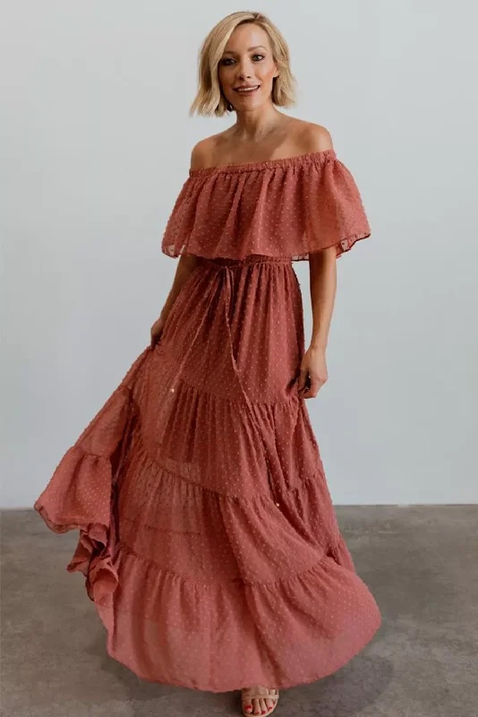 Rust Swiss Dot Maxi Dress Elegant Boho Maxi Dress