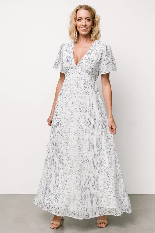 Skyla Deep V Maxi Dress | Blue Print Comfortable Casual Maxi Dress