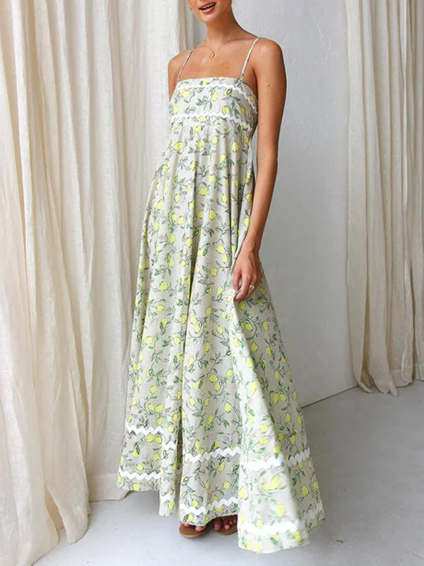 Spaghetti Straps Lemon Print Floral Maxi Dress Trendy Off-Shoulder Ruffle Maxi Dress Spaghetti Straps Lemon Print Floral Maxi Dress Trendy Off-Shoulder Ruffle Maxi Dress