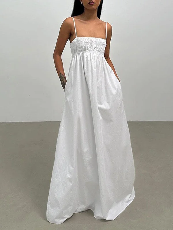 Spaghetti Straps White Maxi Dress Fashionable Sheer Maxi Dress