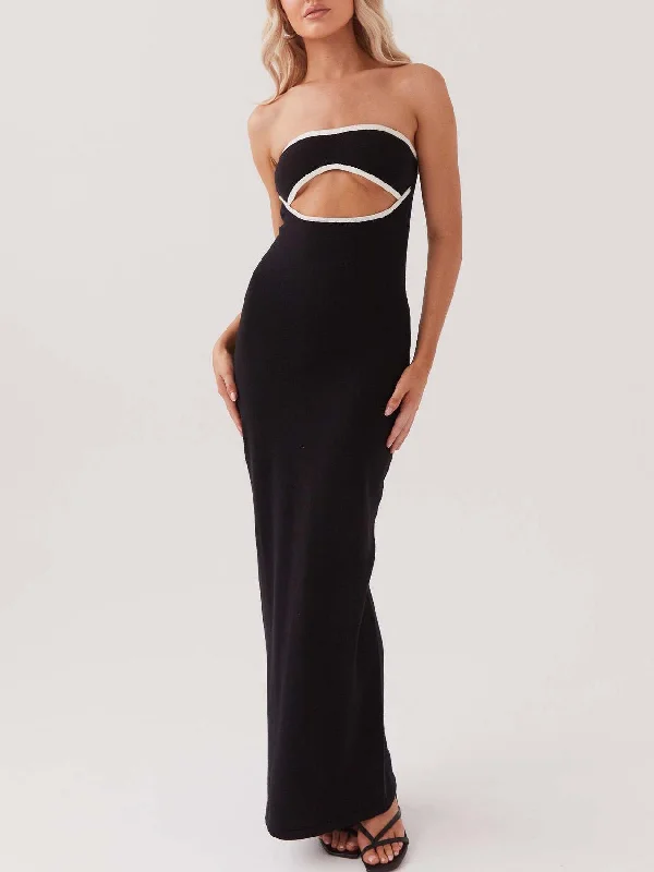 Strapless Hollow Out Bodycon Maxi Dress Trendy Maxi Dress with Lace
