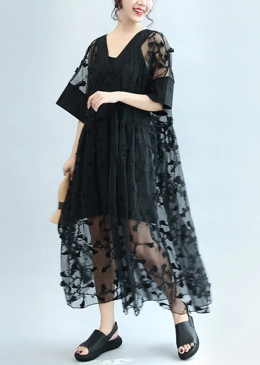 summer 2024 black embroidery lace dresses plus size maxi dress Cozy Maxi Dress with Slit summer 2024 black embroidery lace dresses plus size maxi dress Cozy Maxi Dress with Slit