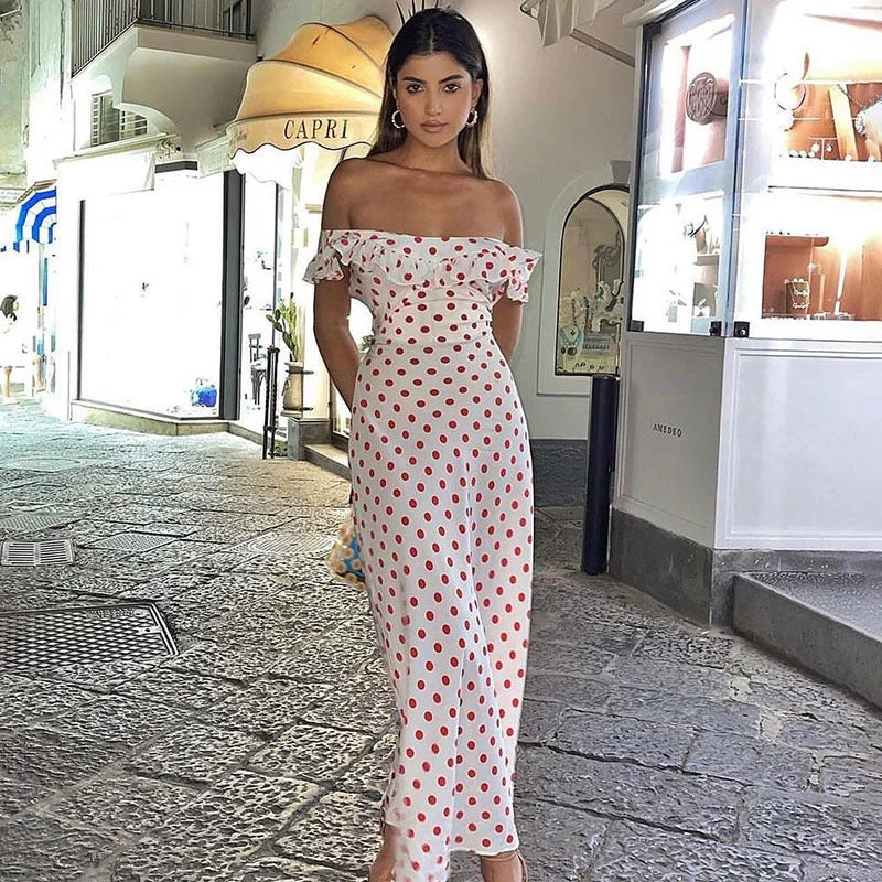 Taryn Off-Shoulder Polka-Dot Maxi Dress Classic Strapless Maxi Dress