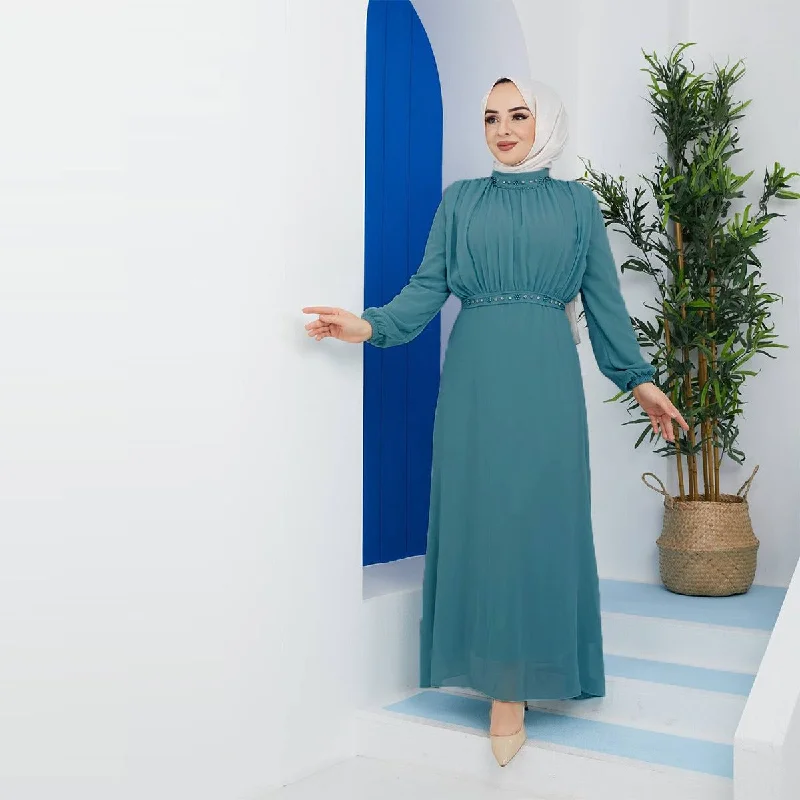 Efsun Moda Turkish Women's Saffron Chiffon Maxi Dress-122 Peacock Blue Fashionable Button-Down Maxi Dress Efsun Moda Turkish Women's Saffron Chiffon Maxi Dress-122 Peacock Blue Fashionable Button-Down Maxi Dress