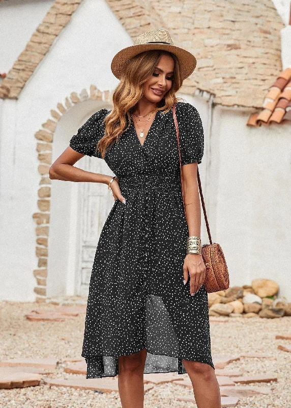 Larkspur Pocketed Button Down Ruffle Maxi Dress - Black Comfortable Flowy Maxi Dress Larkspur Pocketed Button Down Ruffle Maxi Dress - Black Comfortable Flowy Maxi Dress