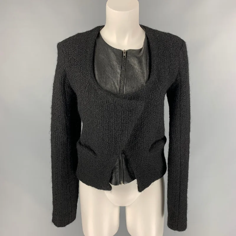 AMERICAN RETRO Eileen Size 0 Black Boucle Wool / Polyester Double Layer Jacket Elasticated Jacket Padded Jacket Insulated Jacket AMERICAN RETRO Eileen Size 0 Black Boucle Wool / Polyester Double Layer Jacket Elasticated Jacket Padded Jacket Insulated Jacket
