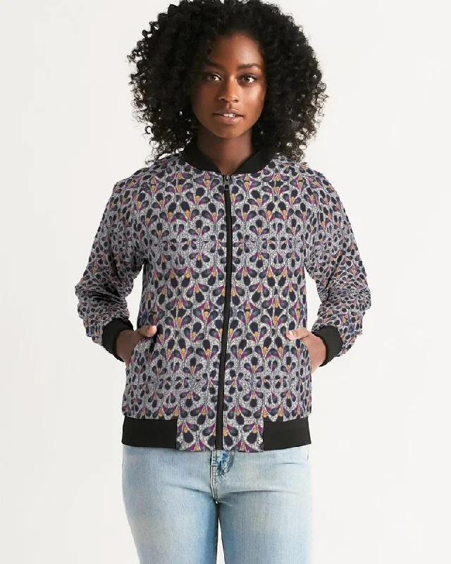 Black Purple Feather African Print Women's Bomber Jacket Tiered Jacket Buttoned Jacket Zippered Jacket Black Purple Feather African Print Women's Bomber Jacket Tiered Jacket Buttoned Jacket Zippered Jacket