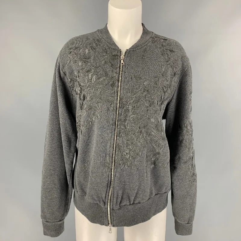 DRIES VAN NOTEN Size L Dark Gray Embroidered Cotton Bomber Jacket Denim Jacket Leather Jacket Suede Jacket DRIES VAN NOTEN Size L Dark Gray Embroidered Cotton Bomber Jacket Denim Jacket Leather Jacket Suede Jacket