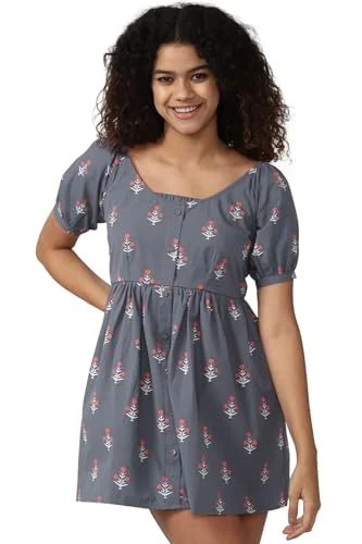 FOREVER 21 women's Cotton Classic Mini Dress (598057_Grey Comfortable Off-Shoulder Mini Dress