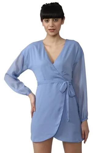 FOREVER 21 women's Polyester Classic Mini Dress (436133_Blue Comfortable One-Shoulder Mini Dress