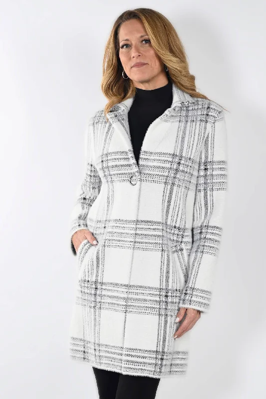 Frank Lyman 233860U White Black Check Longline Jacket Belted Jacket Elasticated Jacket Padded Jacket Frank Lyman 233860U White Black Check Longline Jacket Belted Jacket Elasticated Jacket Padded Jacket