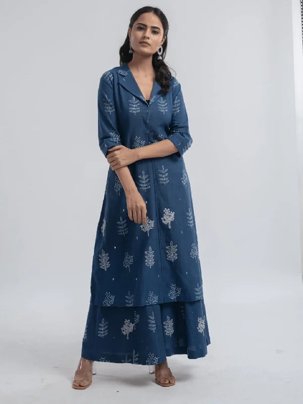 Indigo khadi Block Printed Jacket Style Kurta Set Cotton Fabric Linen Fabric Terry Fabric Indigo khadi Block Printed Jacket Style Kurta Set Cotton Fabric Linen Fabric Terry Fabric