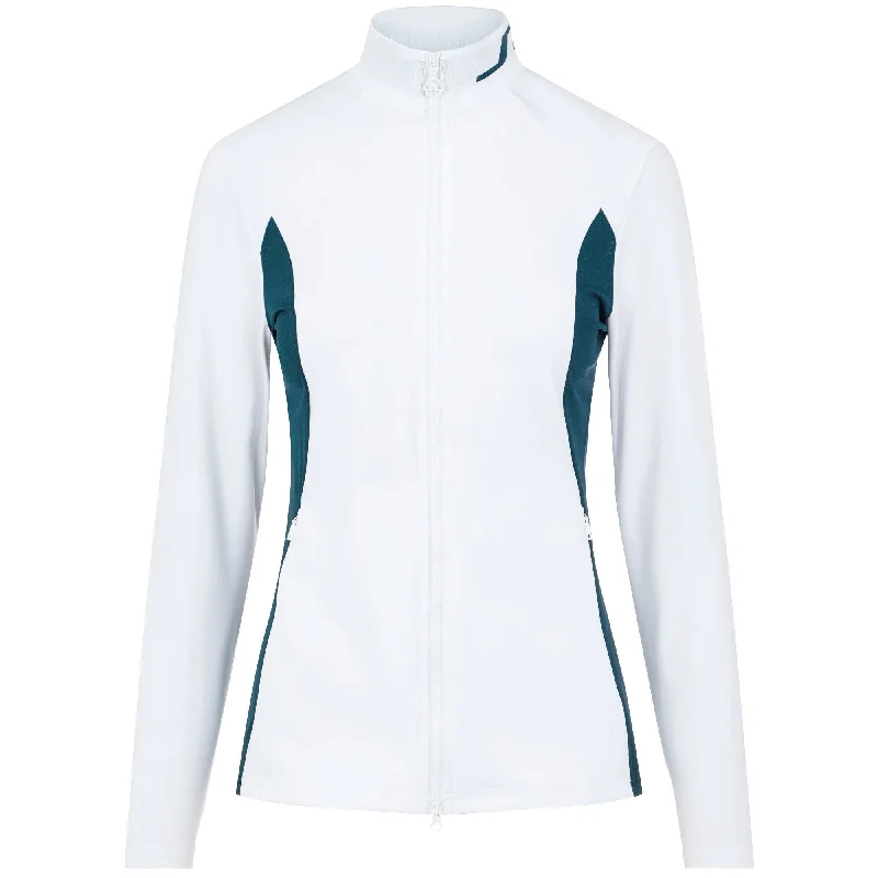 J. Lindeberg Therese Mid Layer White Womens Golf Jacket Front Pockets Side Pockets Patch Pockets J. Lindeberg Therese Mid Layer White Womens Golf Jacket Front Pockets Side Pockets Patch Pockets