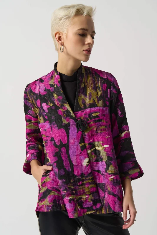 Joseph Ribkoff 233192 Fuchsia Pink Multi Print Jacket Faux Fur Fabric Real Fur Fabric Shearling Fabric Joseph Ribkoff 233192 Fuchsia Pink Multi Print Jacket Faux Fur Fabric Real Fur Fabric Shearling Fabric