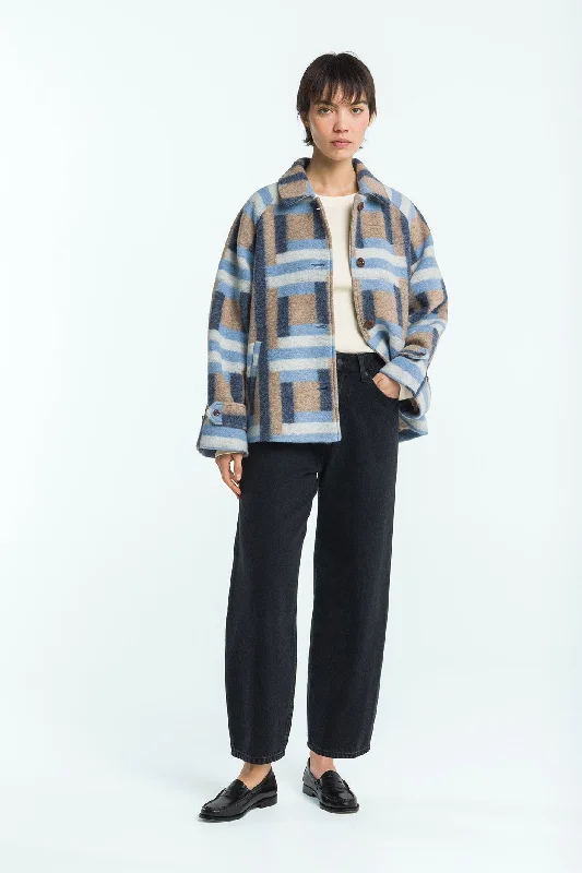 Reizei Jacket Square Jacquard Blue Beige Tiered Jacket Buttoned Jacket Zippered Jacket Reizei Jacket Square Jacquard Blue Beige Tiered Jacket Buttoned Jacket Zippered Jacket