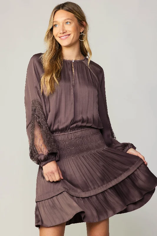 Lace Inlayed Mini Dress Stylish Button-Down Mini Dress