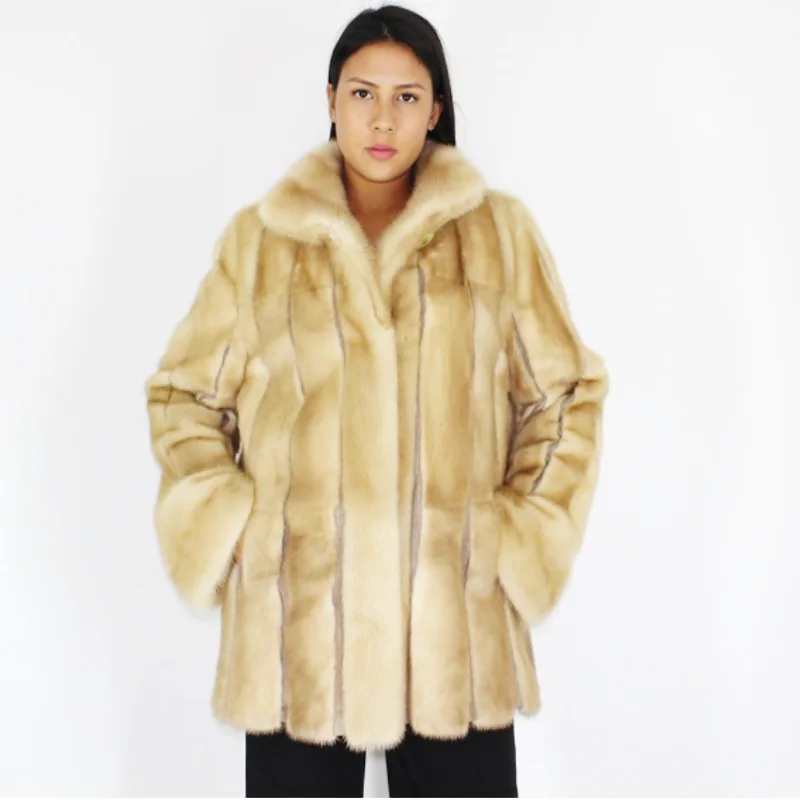 LAMDA Pastel mink jacket with leather stripes Denim Jacket Leather Jacket Suede Jacket LAMDA Pastel mink jacket with leather stripes Denim Jacket Leather Jacket Suede Jacket