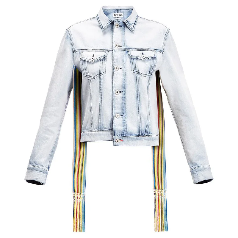 Loewe Women's Stonewashed Cotton Jean Jacket with Rainbow Accent Plaid Jacket Tartan Jacket Houndstooth Jacket Loewe Women's Stonewashed Cotton Jean Jacket with Rainbow Accent Plaid Jacket Tartan Jacket Houndstooth Jacket