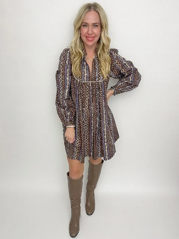 Vermont Floral Banded Cuff Mini Dress Trendy Tie-Dye Mini Dress