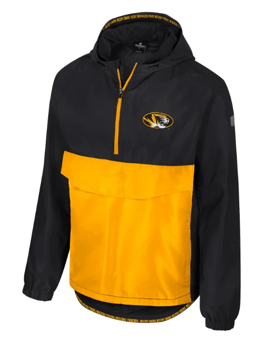 Mizzou Tigers Colosseum 1/2 Zip Anorak Black and Gold Oval Tiger Head Jacket Wool Fabric Cashmere Fabric Tweed Fabric Mizzou Tigers Colosseum 1/2 Zip Anorak Black and Gold Oval Tiger Head Jacket Wool Fabric Cashmere Fabric Tweed Fabric