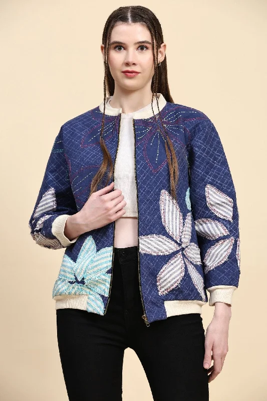 Blue Cotton Khadi Kantha Work Jacket Oversized Jacket Tailored Jacket Straight Jacket Blue Cotton Khadi Kantha Work Jacket Oversized Jacket Tailored Jacket Straight Jacket
