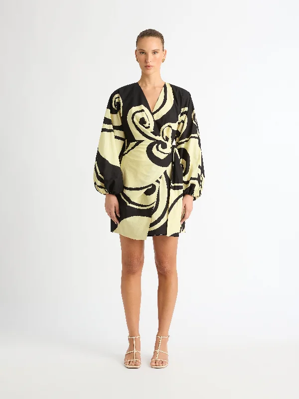 OCEANIC SWIRL MINI DRESS Chic Mini Dress with V-Neck