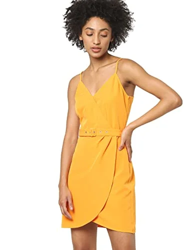 Only Women's Polyester A-Line Mini Dress (15257455- Flame Orange_L) Elegant Floral-Print Mini Dress