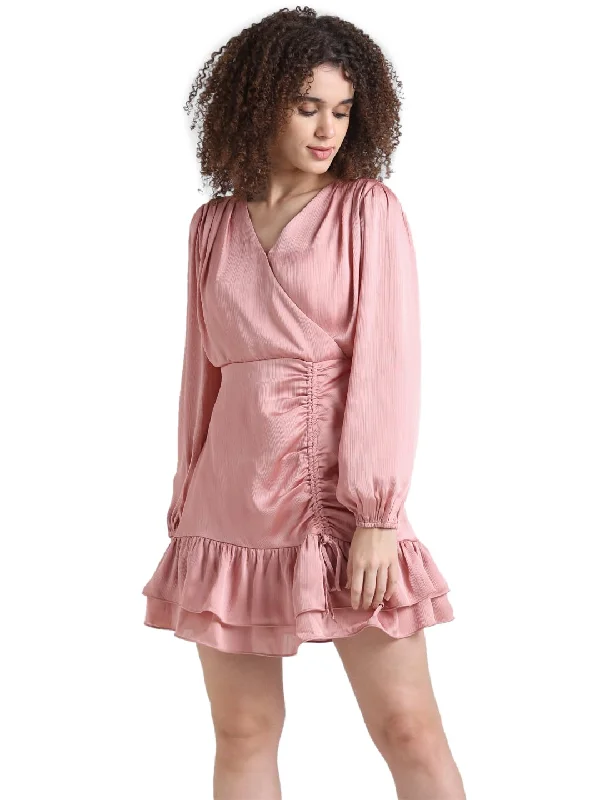 ONLY Women's Polyester Classic Mini Dress (15332222-Coral Almond_Coral Fashionable A-Line Mini Dress ONLY Women's Polyester Classic Mini Dress (15332222-Coral Almond_Coral Fashionable A-Line Mini Dress