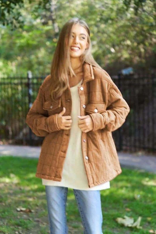 Mineral Wash Quilted Pockets Shacket Jacket Denim Jacket Leather Jacket Suede Jacket