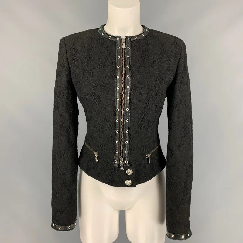 VERSACE JEANS COUTURE Size M Black Jacquard Zip Up Jacket Fitted Jacket Loose Jacket Oversized Jacket VERSACE JEANS COUTURE Size M Black Jacquard Zip Up Jacket Fitted Jacket Loose Jacket Oversized Jacket