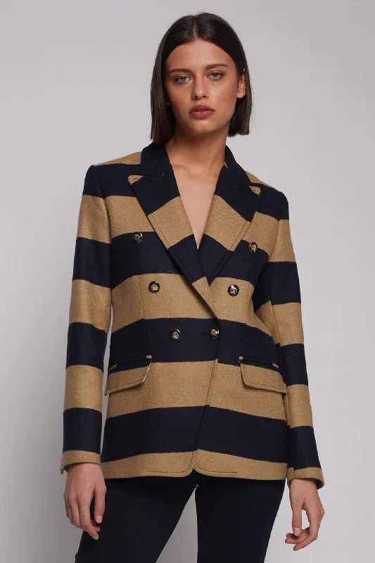 Vilagallo 30776 Navy Camel Stripe Blazer Jacket Embroidered Jacket Appliqued Jacket Beaded Jacket Vilagallo 30776 Navy Camel Stripe Blazer Jacket Embroidered Jacket Appliqued Jacket Beaded Jacket