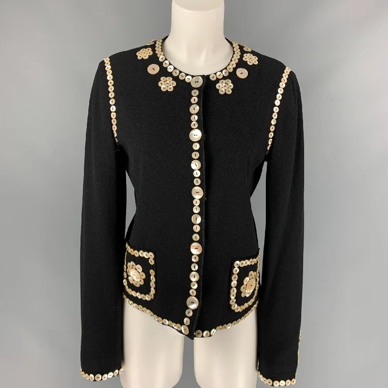 Vintage CHEAP and CHIC by MOSCHINO Size 10 Black Wool Applique Jacket Corduroy Jacket Velvet Jacket Brocade Jacket Vintage CHEAP and CHIC by MOSCHINO Size 10 Black Wool Applique Jacket Corduroy Jacket Velvet Jacket Brocade Jacket
