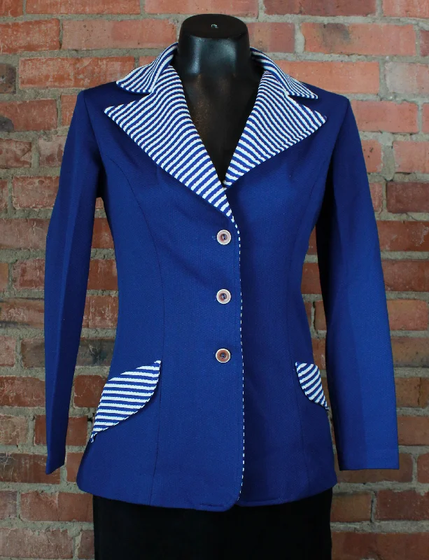 Women's Vintage 70's Montgomery Ward Blazer Jacket Blue Striped Small Plaid Jacket Tartan Jacket Houndstooth Jacket Women's Vintage 70's Montgomery Ward Blazer Jacket Blue Striped Small Plaid Jacket Tartan Jacket Houndstooth Jacket