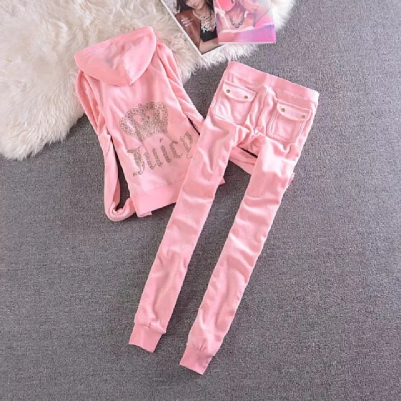 2023 Women's Elegant Velvet Tracksuit Two Piece Set Women Sexy Hooded Long Sleeve Top And Pants Bodysuit Suit Hoodie with Metallic Shiny Futuristic 2023 Women's Elegant Velvet Tracksuit Two Piece Set Women Sexy Hooded Long Sleeve Top And Pants Bodysuit Suit Hoodie with Metallic Shiny Futuristic