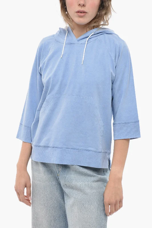 Arovescio 3/4 Sleeve Hoodie with Patch Pocket Hoodie with Batwing Sleeves Loose Dramatic Arovescio 3/4 Sleeve Hoodie with Patch Pocket Hoodie with Batwing Sleeves Loose Dramatic
