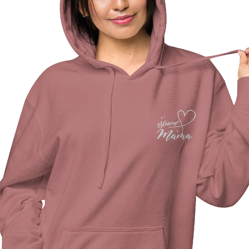 Blessed Mama Embroidered Design Unisex Pigment-Dyed Hoodie, lioness-love Hoodie with Embroidery Detailed Premium Blessed Mama Embroidered Design Unisex Pigment-Dyed Hoodie, lioness-love Hoodie with Embroidery Detailed Premium
